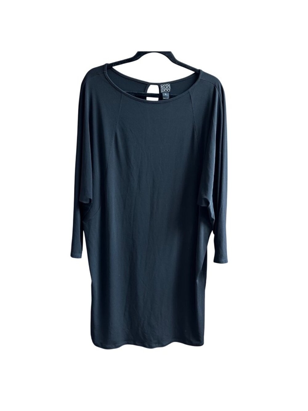 Clara Sun Woo Tunic Top Size XL NWT Black Stretch Boxy Lagenlook Casual Travel